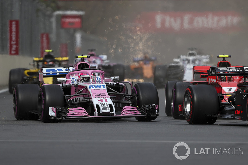 Outro embate foi entre Esteban Ocon e Kimi Raikkonen, que se encontraram no início da prova, com o piloto da Force India levando a pior: "Eu não sei o que ele fez. Ele soltou os freios e me bateu. O que queremos dizer a Kimi? Ele não fala. Ele não está na