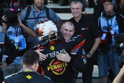 David Reynolds, Erebus Motorsport Holden, celebrates victory with his team