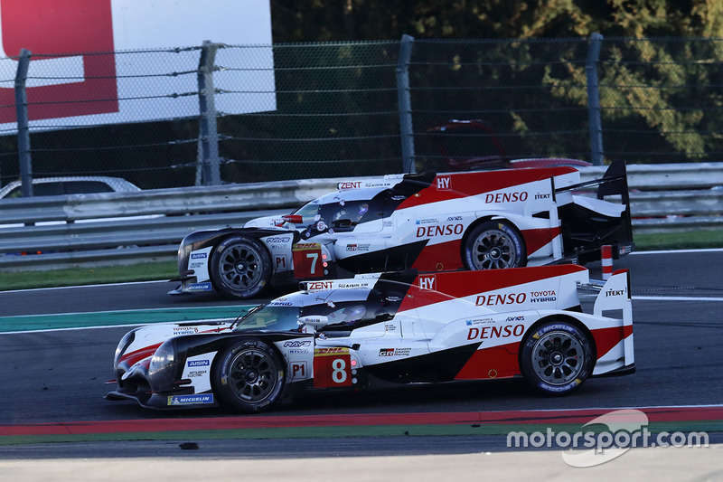 #8 Toyota Gazoo Racing Toyota TS050: Sébastien Buemi, Kazuki Nakajima, Fernando Alonso, #7 Toyota Gazoo Racing Toyota TS050: Mike Conway, Jose Maria Lopez, Kamui Kobayashi