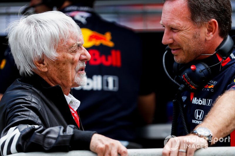 Bernie Ecclestone, Chairman Emiritus of Formula 1, and Christian Horner, Team Principal, Red Bull Racing