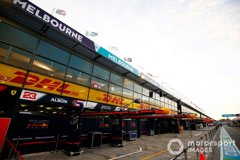 The Red Bull Racing garage in the pit lane