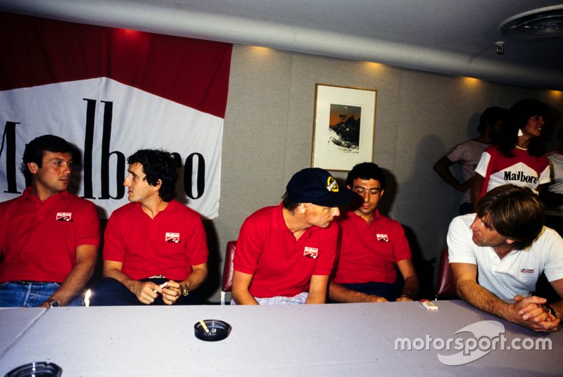 Patrick Tambay, Alain Prost, Niki Lauda, Michele Alboreto y Marc Surer