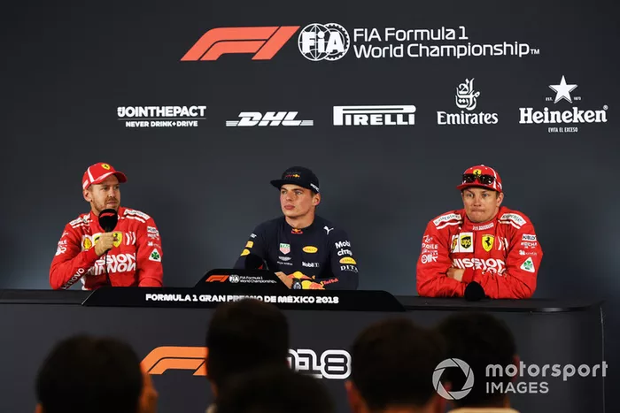 Sebastian Vettel, Ferrari, Max Verstappen, Red Bull Racing y Kimi Raikkonen, Ferrari en conferencia de prensa