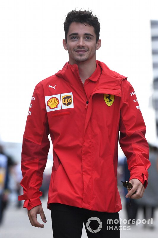 Charles Leclerc, Ferrari arrives at the track