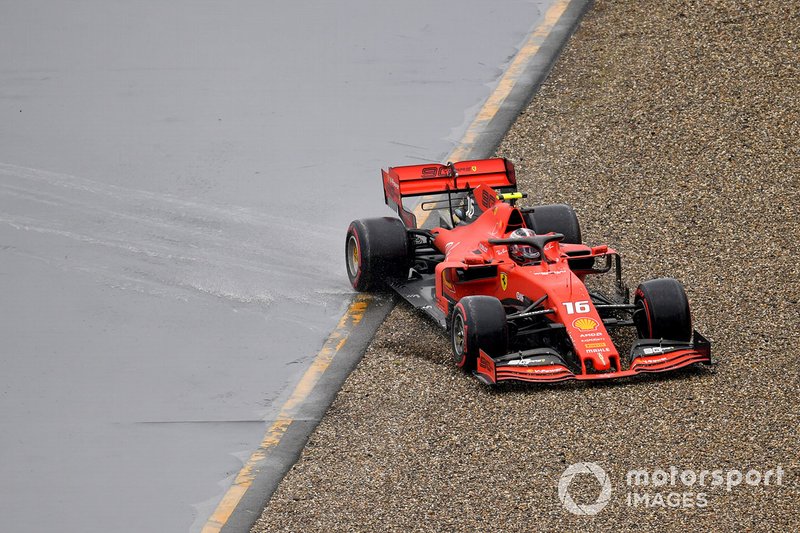 Charles Leclerc, Ferrari SF90, loses control and crashes out of the race