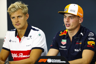 Marcus Ericsson, Sauber, and Max Verstappen, Red Bull Racing, in the Thursday press conference