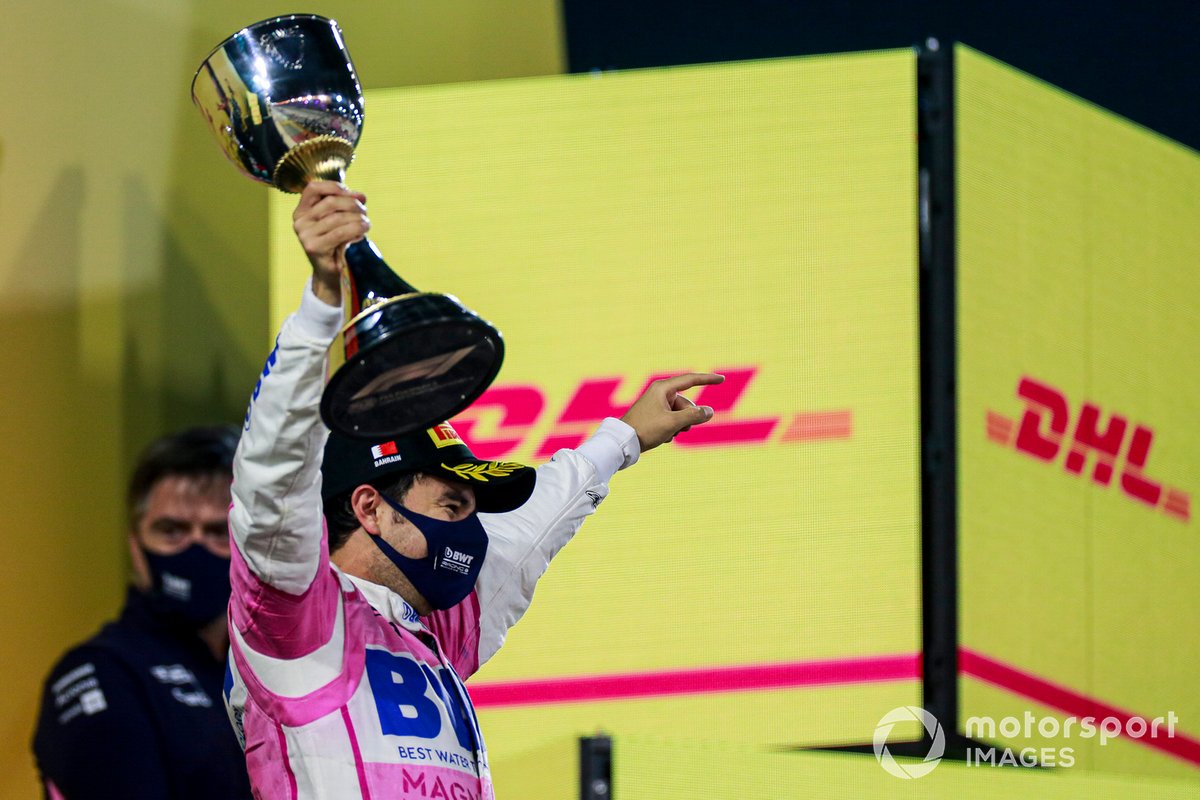 Sergio Perez, Racing Point festeggia la vittoria sul podio