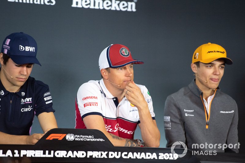 Lance Stroll, Racing Point, Kimi Raikkonen, Alfa Romeo Racing and Lando Norris, McLaren