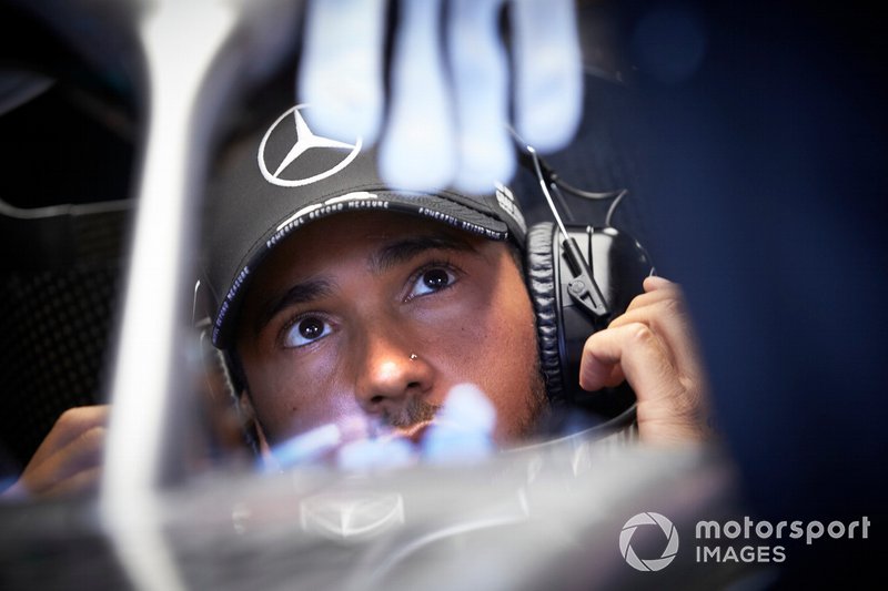 Lewis Hamilton, Mercedes AMG F1 W10 sits in his cockpit