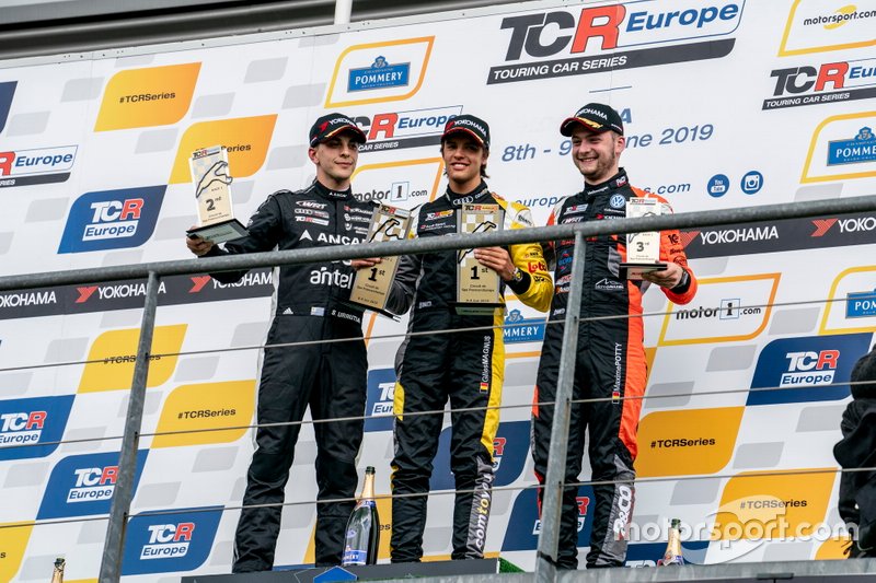 Podium: Race winner Gilles Magnus, Comtoyou Racing Audi RS 3 LMS, second place Santiago Urrutia, Team WRT Audi RS 3 LMS, third place Maxime Potty, Team WRT Volkswagen Golf GTI TCR