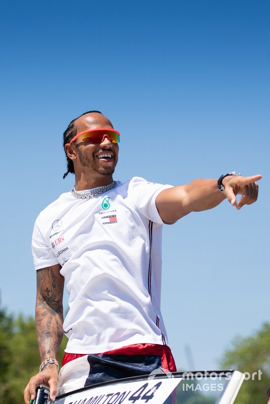 Lewis Hamilton, Mercedes AMG F1, in the drivers parade