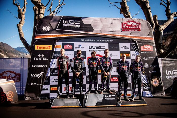 Podium: Winners Sébastien Loeb, Isabelle Galmiche, M-Sport Ford World Rally Team Ford Puma Rally1, second place Sébastien Ogier, Benjamin Veillas, Toyota Gazoo Racing WRT Toyota GR Yaris Rally1, third place Craig Breen, Paul Nagle, M-Sport Ford World Rally Team Ford Puma Rally1