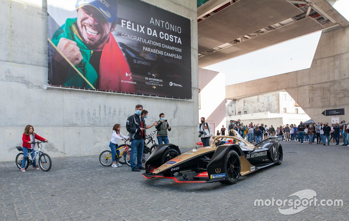 Antonio Felix Da Costa, driver of DS TECHEETAH FE Team, celebrates championship titles in Lisbon, Portugal