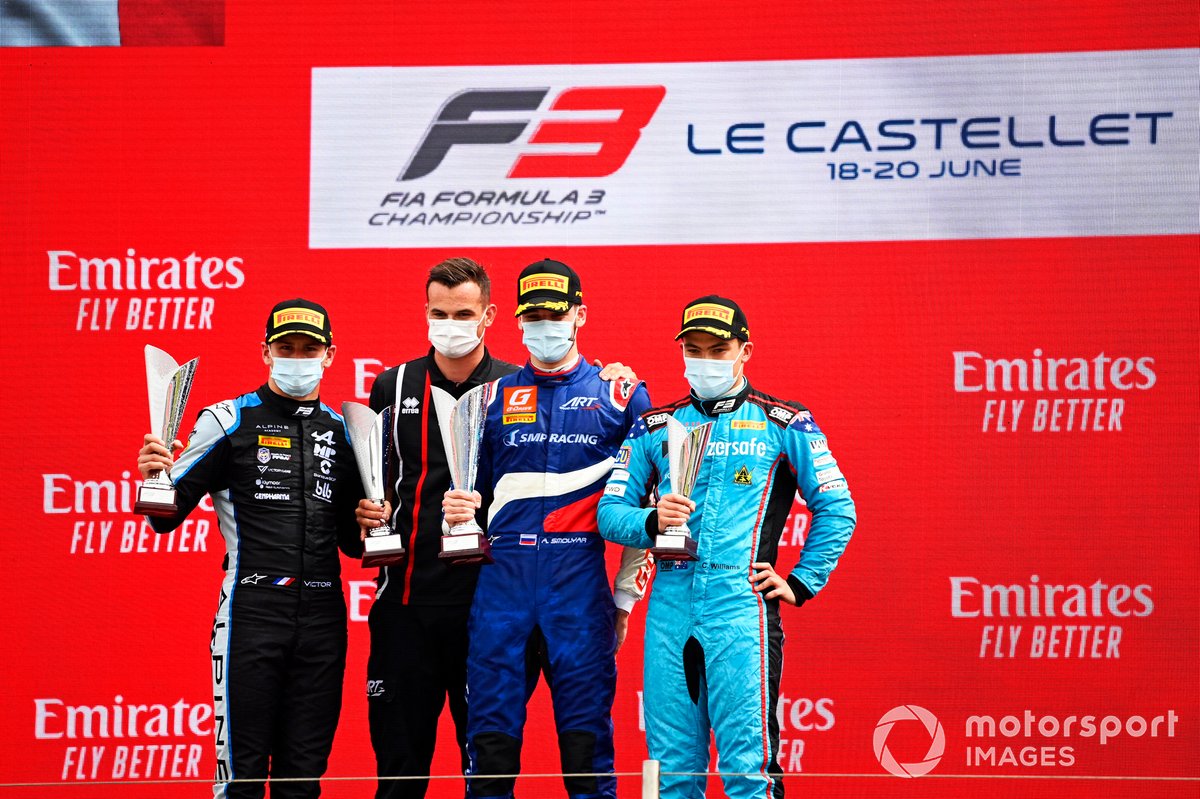 Victor Martins, MP Motorsport, Alexander Smolyar, ART Grand Prix y Calan Williams, Jenzer Motorsport