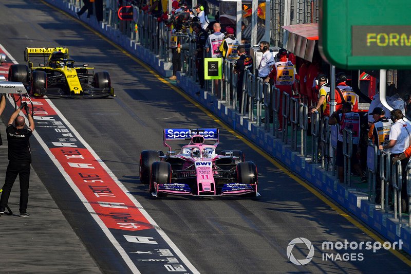 Sergio Perez, Racing Point RP19, Nico Hulkenberg, Renault F1 Team R.S. 19