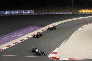 Valtteri Bottas, Mercedes AMG W10, leads Max Verstappen, Red Bull Racing RB15, and Kevin Magnussen, Haas F1 Team VF-19