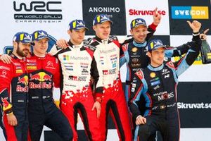 Winners Ott Tänak, Martin Järveoja, Toyota Gazoo Racing WRT, second place Esapekka Lappi, Janne Ferm, Citroën World Rally Team, third place Thierry Neuville, Nicolas Gilsoul, Hyundai Motorsport