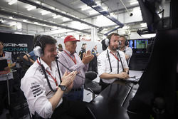 Toto Wolff, Executive Director, Mercedes AMG, and Niki Lauda, Non-Executive Chairman, Mercedes AMG, applaud the efforts of their drivers in Qualifying