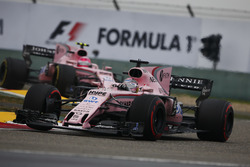 Sergio Perez, Force India VJM10, leads Esteban Ocon, Force India VJM10