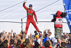 Lucas di Grassi, ABT Schaeffler Audi Sport, jumps on the podium