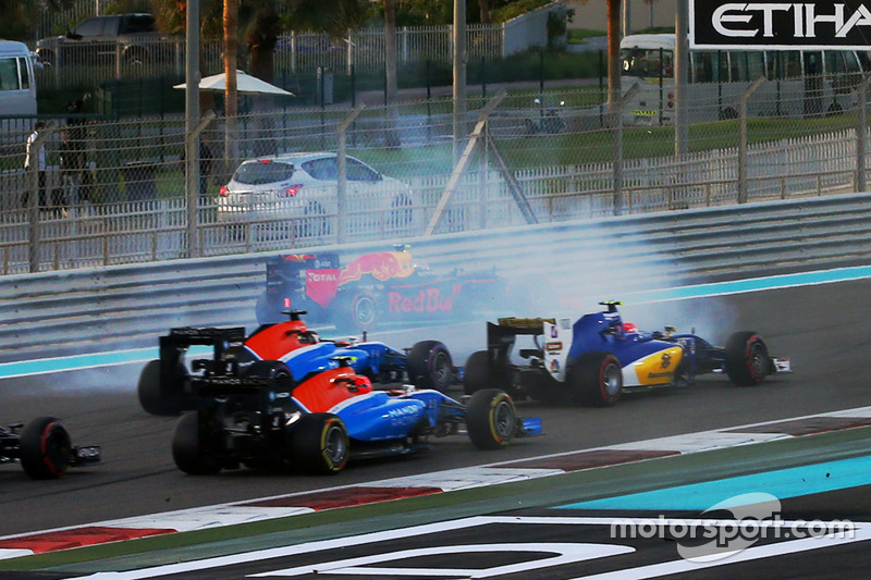 Max Verstappen, Red Bull Racing spins on the opening lap