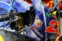 The crashed bike of Maverick Viñales, Yamaha Factory Racing