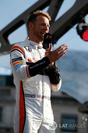 Jenson Button, McLaren, on stage