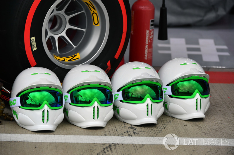 Red Bull Racing mechanics helmets
