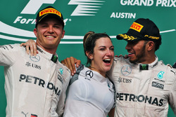 The podium (L to R): Nico Rosberg, Mercedes AMG F1 with Victoria Vowles, Mercedes AMG F1 Partner Services Director and race winner Lewis Hamilton, Mercedes AMG F1