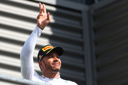 Lewis Hamilton, Mercedes AMG F1 celebrates his third position on the podium