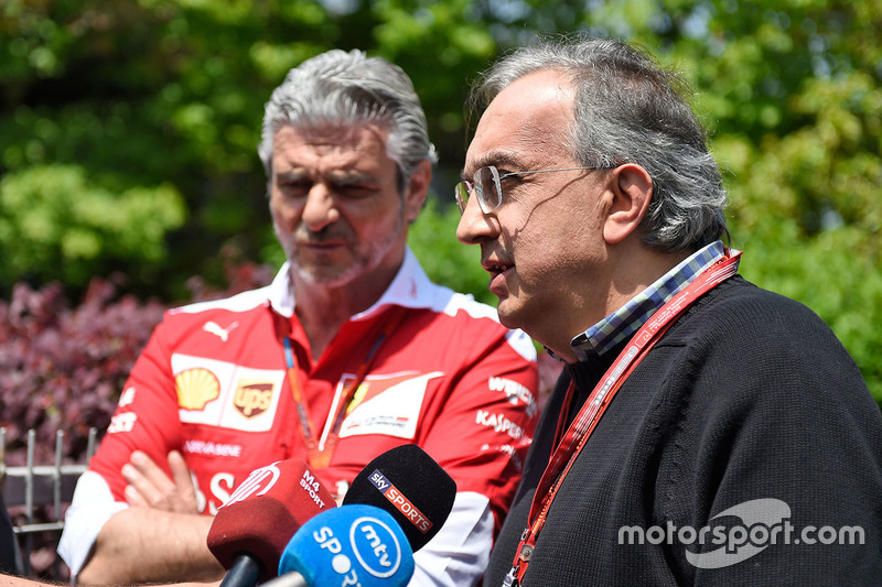 Sergio Marchionne, Ferrari President and CEO of Fiat Chrysler Automobiles and Maurizio Arrivabene, Ferrari Team Principal in the press conference