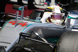 Lewis Hamilton, Mercedes AMG F1 W07 Hybrid celebrates his pole position in parc ferme