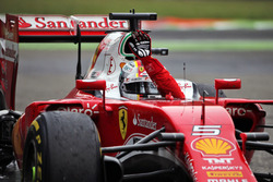 Sebastian Vettel, Ferrari celebrates his third position at the end of the race