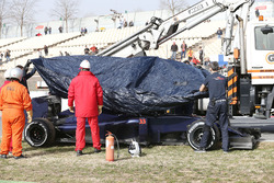 The Scuderia Toro Rosso STR11 of Max Verstappen, Scuderia Toro Rosso is recovered back to the pits on the back of a truck