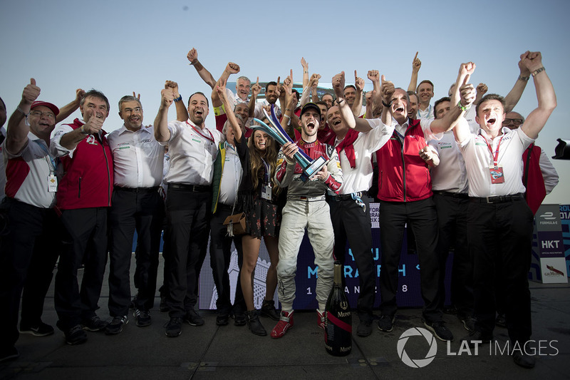 Daniel Abt, Audi Sport ABT Schaeffler, celebrates after winning the race