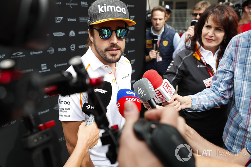 Fernando Alonso, McLaren, talks to the media