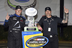 Brett Moffitt, Hattori Racing Enterprises, AISIN Atlanta Toyota Tundra celebrates his win