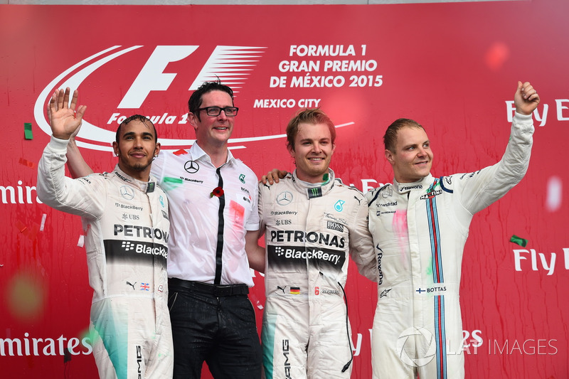 2015: 1. Нико Росберг, 2. Льюис Хэмилтон, 3. Валттери Боттас