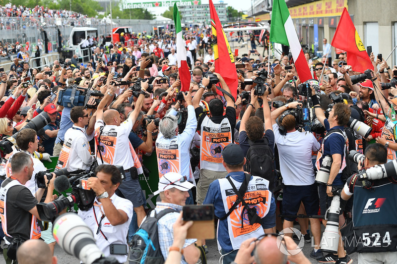 Race winner Sebastian Vettel, Ferrari celebrates in parc ferme