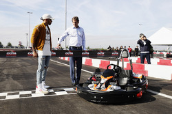 Lewis Hamilton, Mercedes AMG F1, opens the kart track