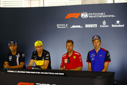 Sergio Perez, Force India, Nico Hulkenberg, Renault Sport F1 Team, Sebastian Vettel, Ferrari, and Brendon Hartley, Toro Rosso, in the Press conference