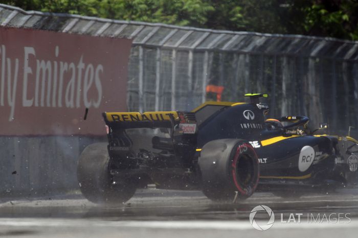 Carlos Sainz Jr., Renault Sport F1 Team R.S. 18, golpea el muro en los libres 2 de Canadá