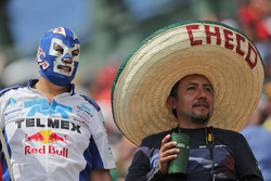 A masked fan and a Sergio Perez, Sahara Force India F1 fan