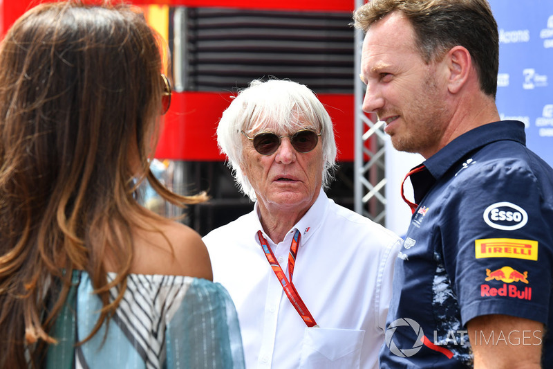 Bernie Ecclestone mit Ehefrau Fabiana und Christian Horner, Red-Bull-Teamchef