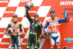 Top3 after qualifying, Marc Marquez, Repsol Honda Team, Polesitter Johann Zarco, Monster Yamaha Tech 3, Danilo Petrucci, Pramac Racing