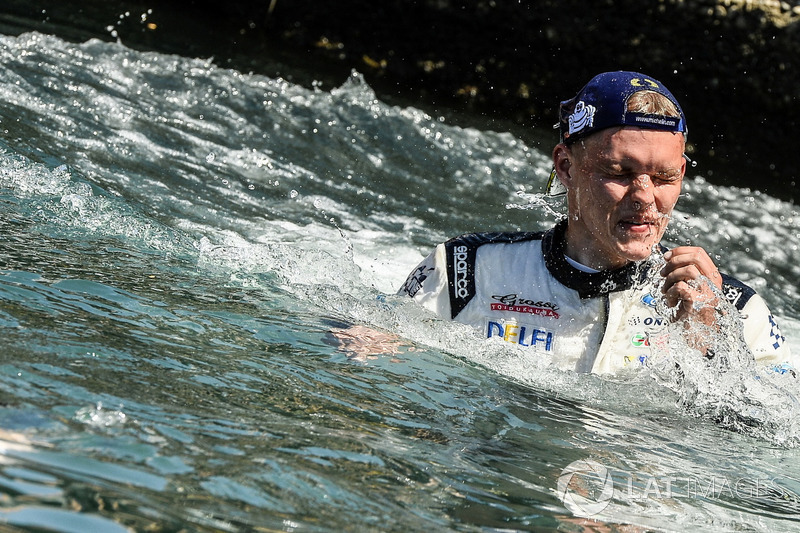 Rally winner Ott Tänak, M-Sport, Ford Fiesta WRCcelebrates in the sea