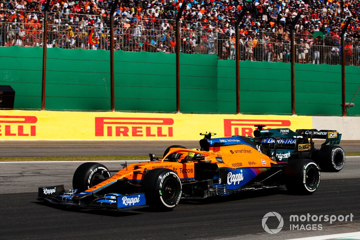 Lando Norris, McLaren MCL35M, Lance Stroll, Aston Martin AMR21
