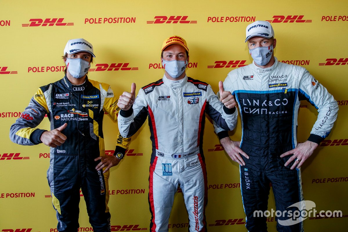 Pole sitter Jean-Karl Vernay, Mulsanne Alfa Romeo Giulietta TCR, Gilles Magnus, Comtoyou Racing Audi RS3 LMS, Thed Björk, Cyan Performance Lynk & Co 03 TCR