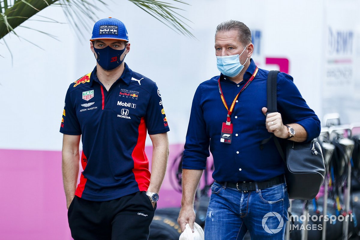 Max Verstappen, Red Bull Racing and Jos Verstappen in the paddock