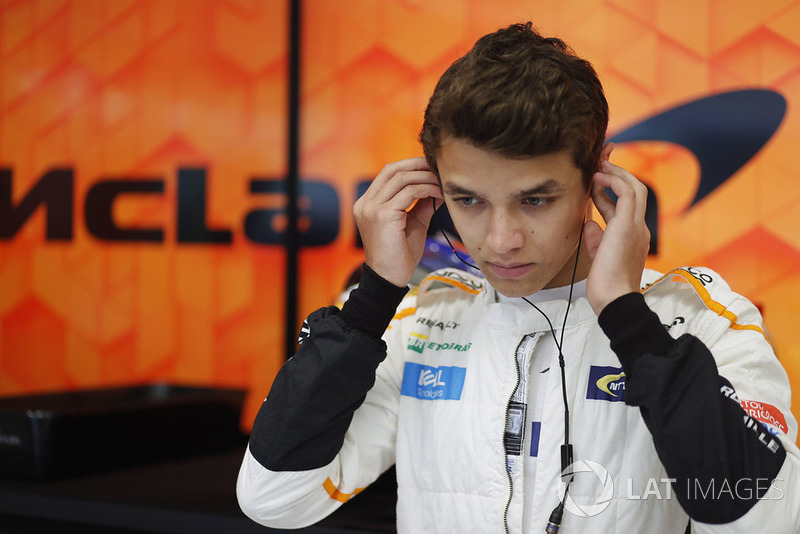 Lando Norris, McLaren MCL33, prepares to drive in FP1